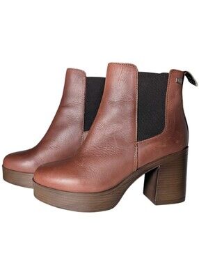 Musse & Cloud Cognac Leather Platform Chelsea Booties